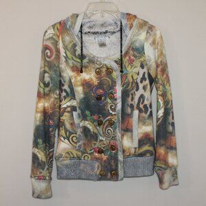 Alberto Makali women's Medium sweater jacket  faux fur lining buttons hood